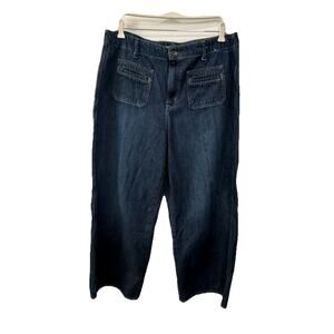Old Navy Jeans Womens 16 Baggy Wide Leg High Rise Dark Indigo Drapey Denim Jeans